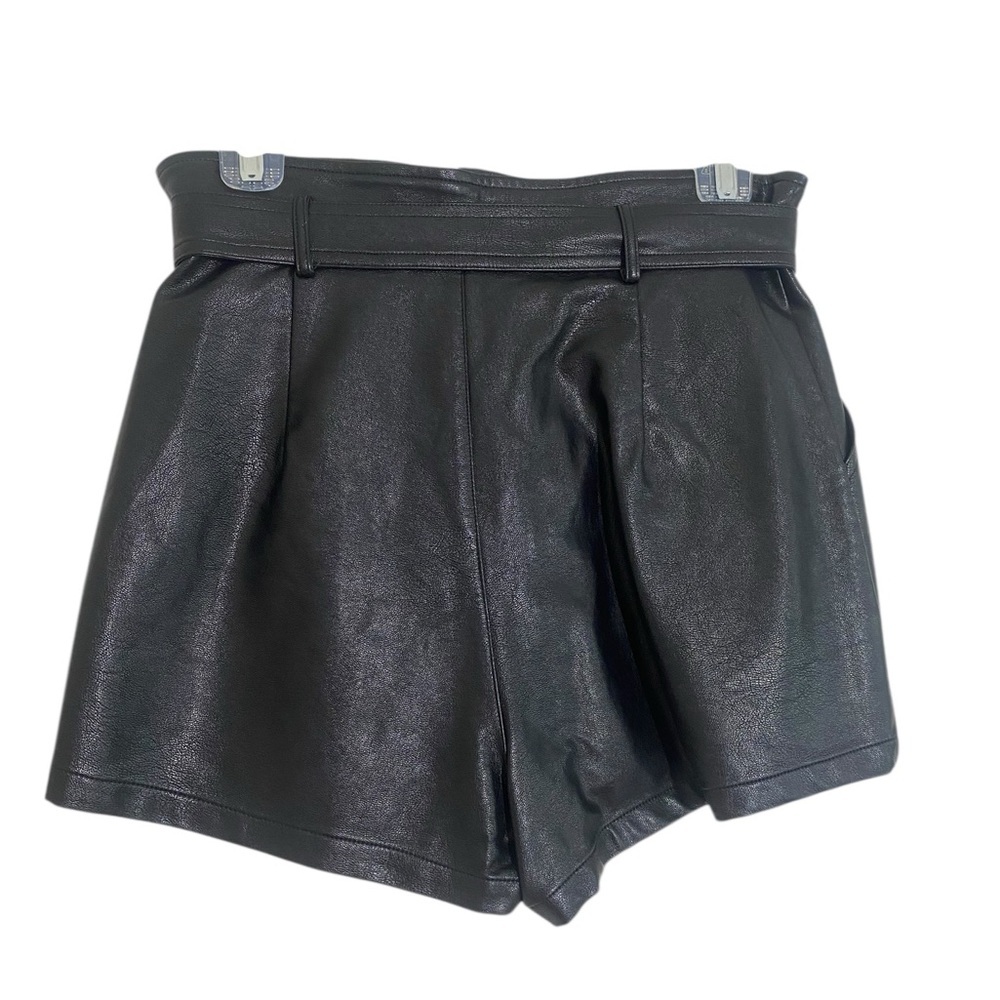 Le Lis High Waist Black Leather Shorts - Picture 2 of 7